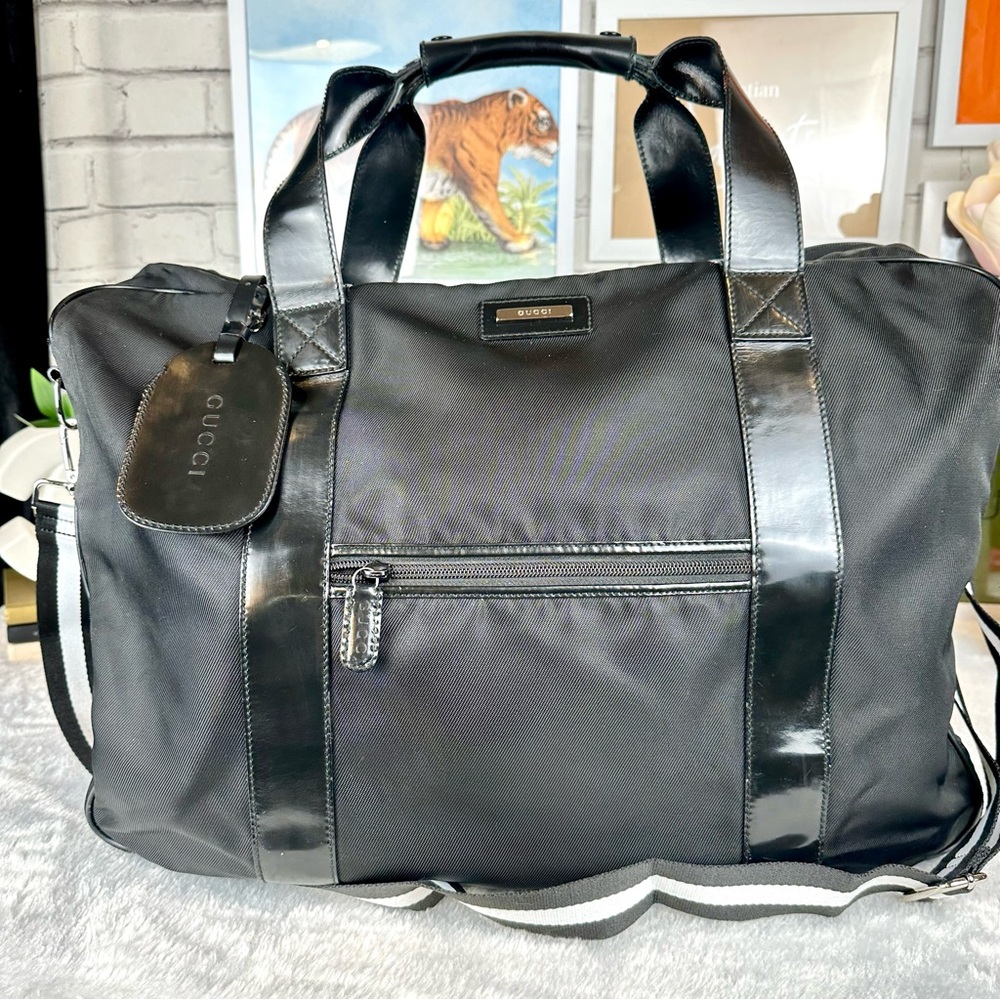 Gucci Black Travel Duffel Bag with Leather Trim - Picture 4 of 16